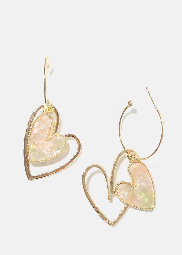 Acrylic Gold Heart Earrings Pink JEWELRY - Shop Miss A