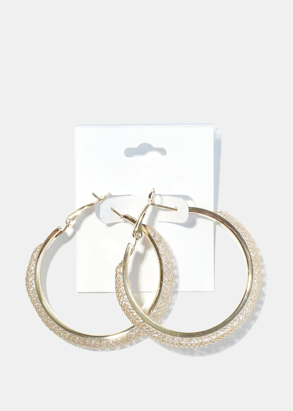 Glitter Thick Hoop Earrings Gold JEWELRY - Shop Miss A