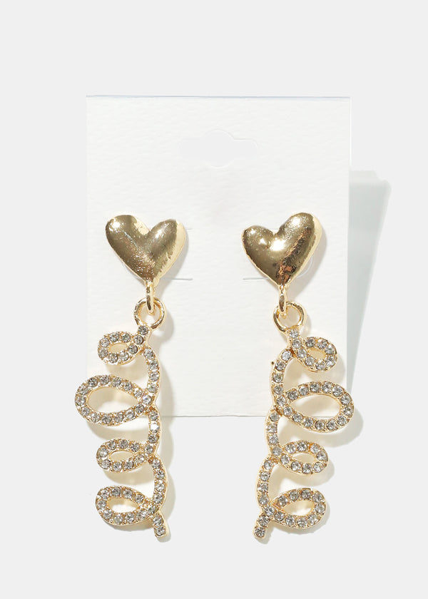 Heart with Rhinestone Spiral Earrings Gold JEWELRY - Shop Miss A