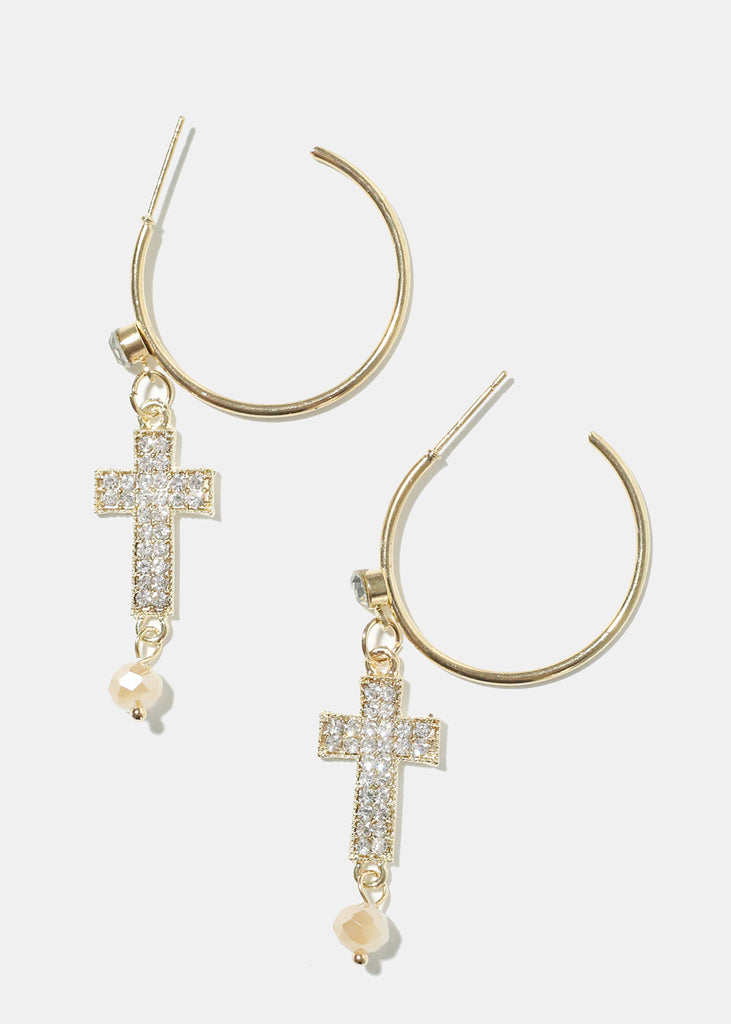 Rhinestone Cross Dangle Earrings Gold JEWELRY - Shop Miss A