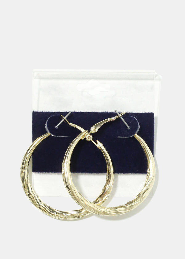 Texture Hoop Earrings Gold JEWELRY - Shop Miss A