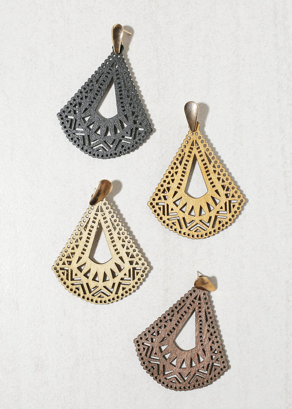 Wood Rounded Triangle Drop Earrings