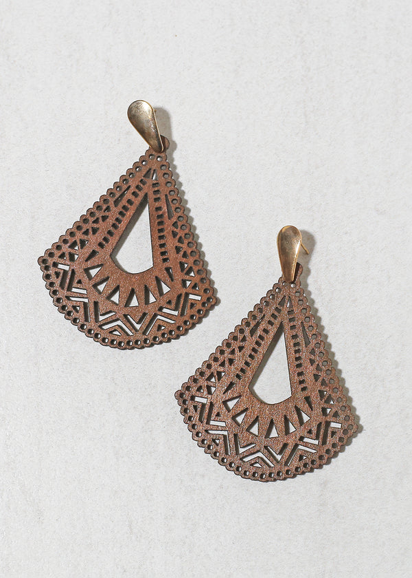 Wood Rounded Triangle Drop Earrings Brown JEWELRY - Shop Miss A