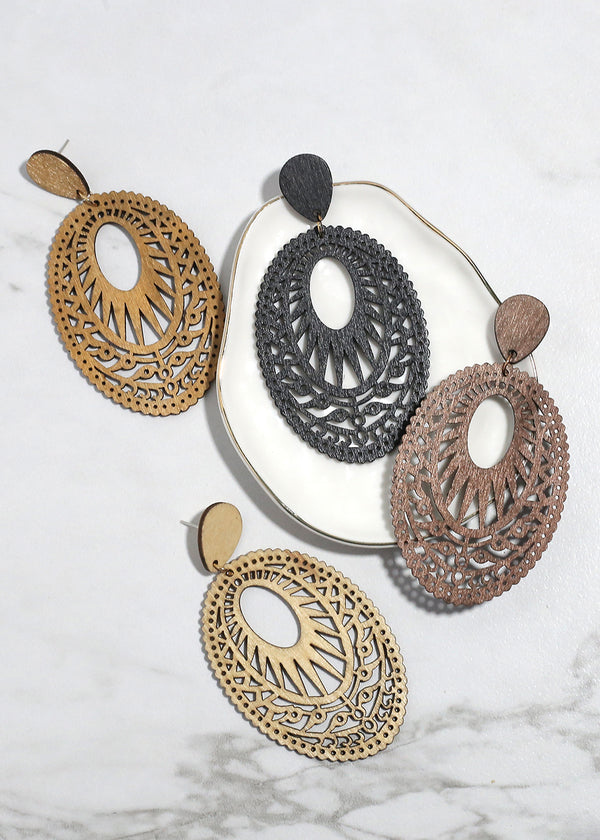 Wooden Oval Drop Earrings  JEWELRY - Shop Miss A