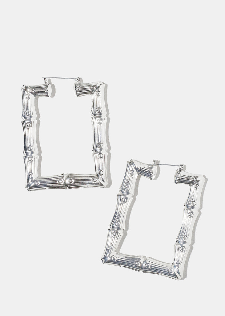 Rectangle Bamboo Earrings Silver JEWELRY - Shop Miss A