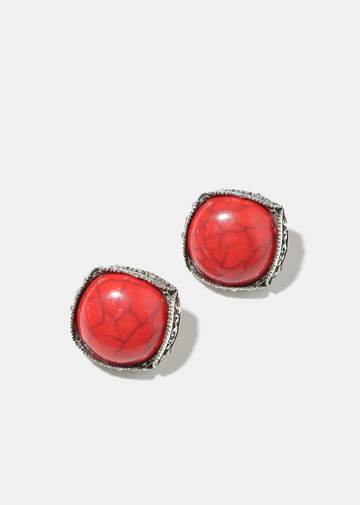 Marbled Square Earrings Red JEWELRY - Shop Miss A