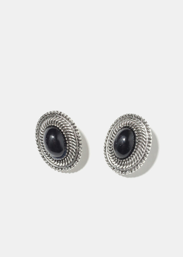 Marble Oval Clip On Earrings Black JEWELRY - Shop Miss A