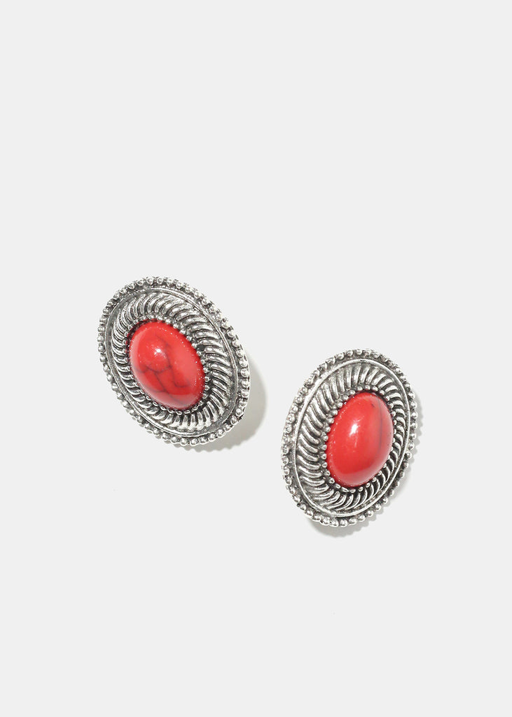 Marble Oval Clip On Earrings Red JEWELRY - Shop Miss A