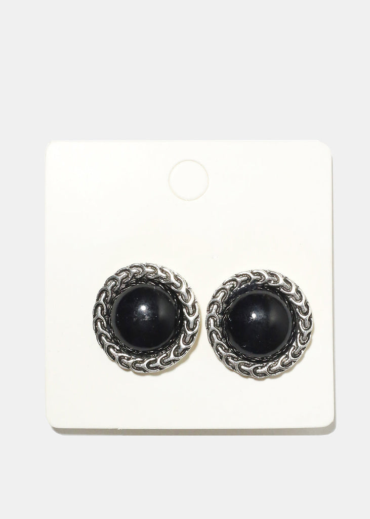 Marble Circle Clip Earrings Black JEWELRY - Shop Miss A