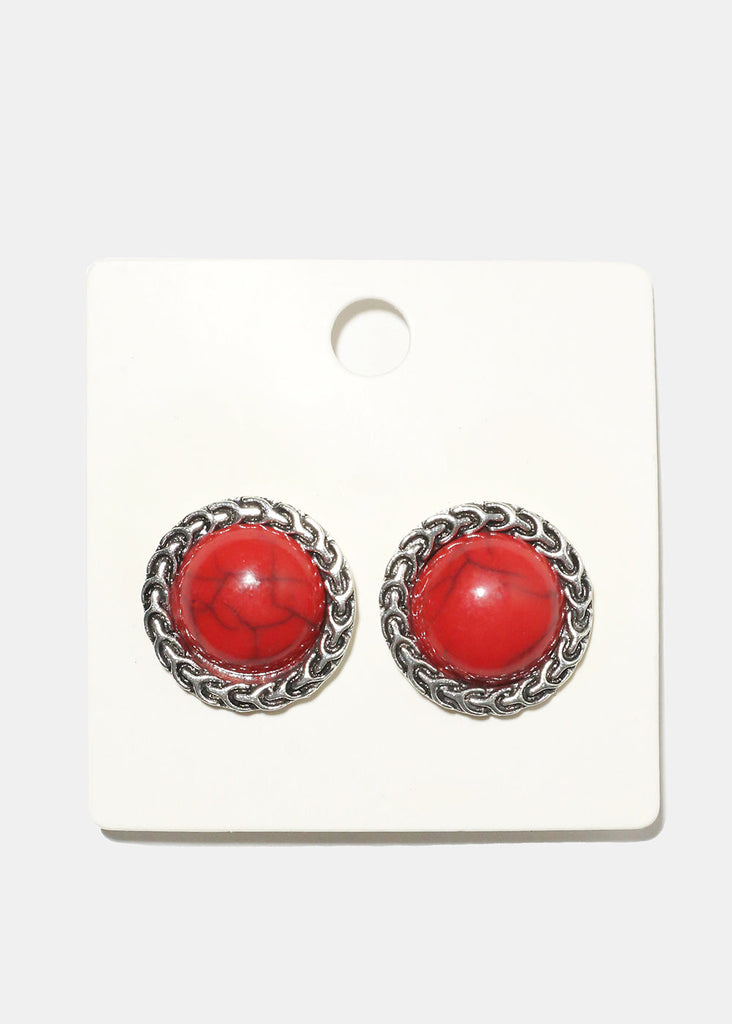 Marble Circle Clip Earrings Red JEWELRY - Shop Miss A