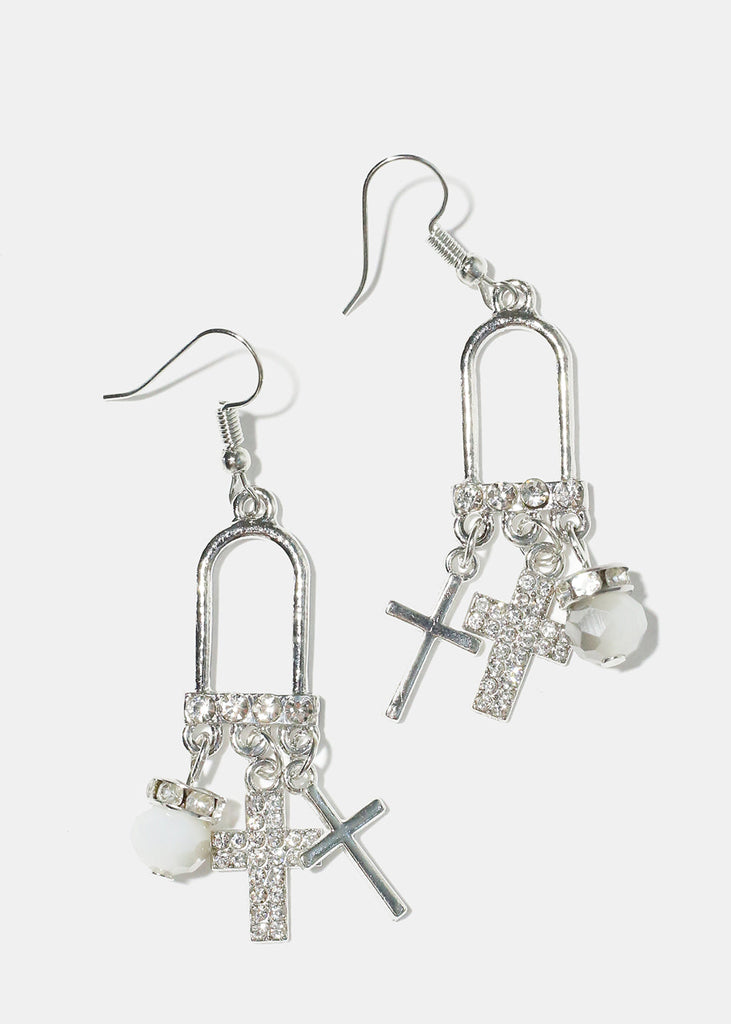 Dangle Cross Earrings Silver JEWELRY - Shop Miss A