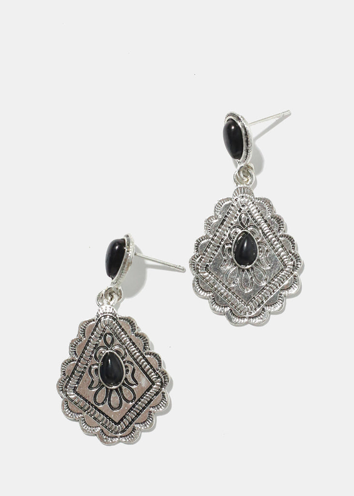 Rhombus Stone Earrings Black JEWELRY - Shop Miss A