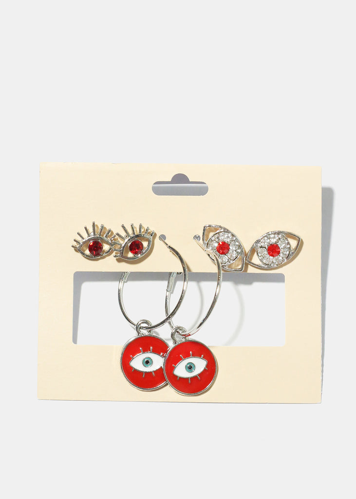 3 Pair Evil Eye Earrings S. Red JEWELRY - Shop Miss A