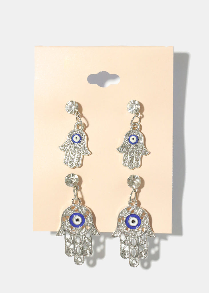 2 Pair Dangle Hamsa Hand Earrings S. Blue JEWELRY - Shop Miss A
