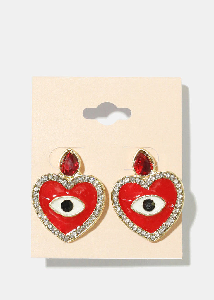Heart Evil Eye Earrings Red JEWELRY - Shop Miss A