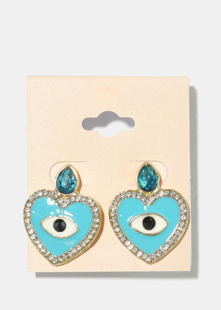Heart Evil Eye Earrings G. Teal JEWELRY - Shop Miss A