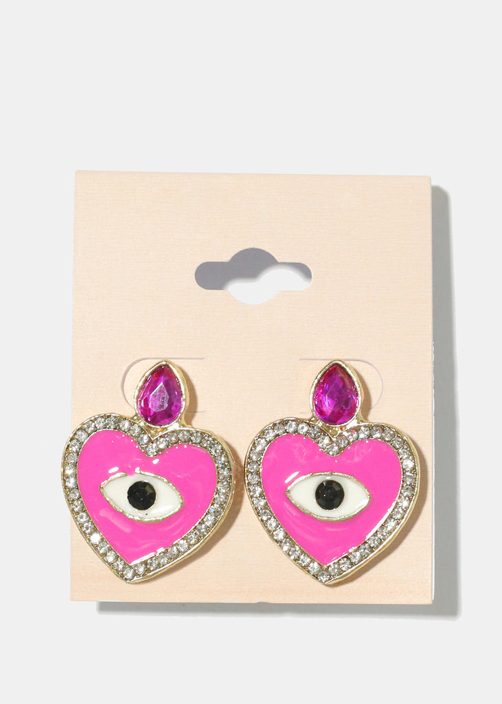 Heart Evil Eye Earrings G. Pink JEWELRY - Shop Miss A
