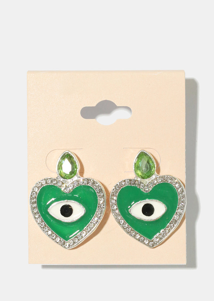 Heart Evil Eye Earrings Green JEWELRY - Shop Miss A