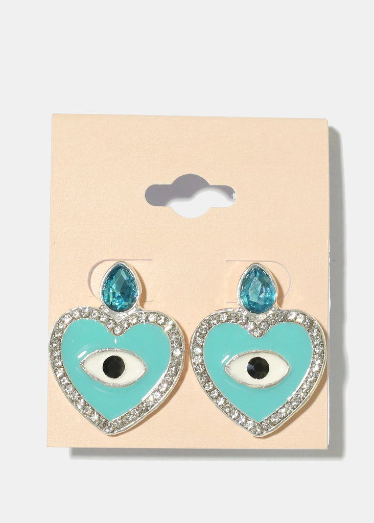 Heart Evil Eye Earrings S. Teal JEWELRY - Shop Miss A
