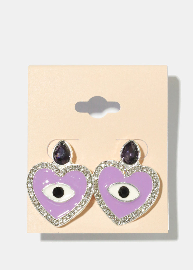 Heart Evil Eye Earrings S. Purple JEWELRY - Shop Miss A