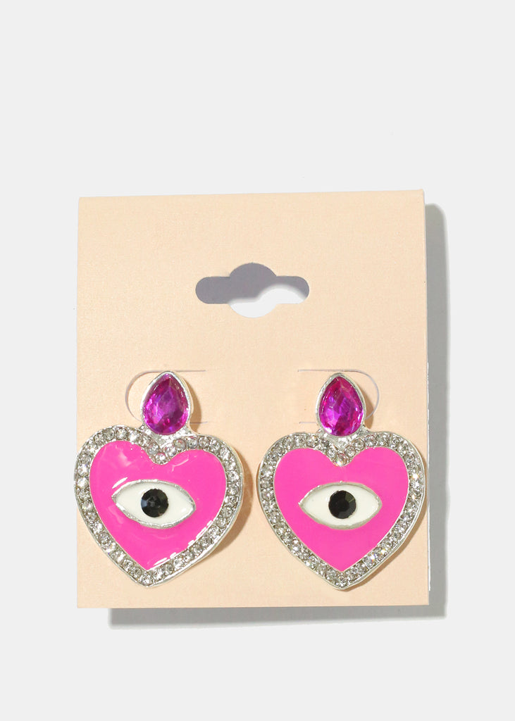 Heart Evil Eye Earrings S. Pink JEWELRY - Shop Miss A