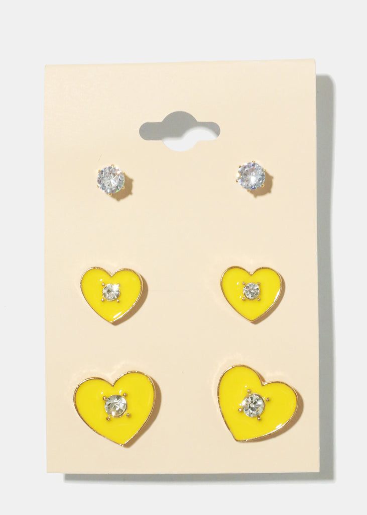 3 Pair Heart Earrings G. Yellow JEWELRY - Shop Miss A