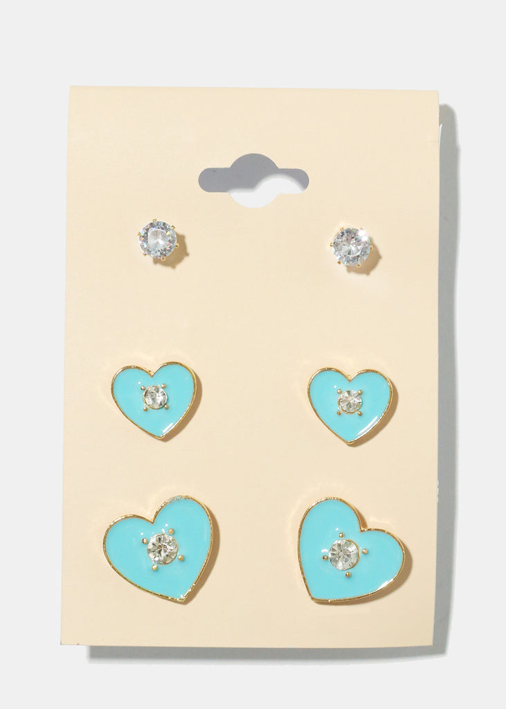 3 Pair Heart Earrings G. Blue JEWELRY - Shop Miss A