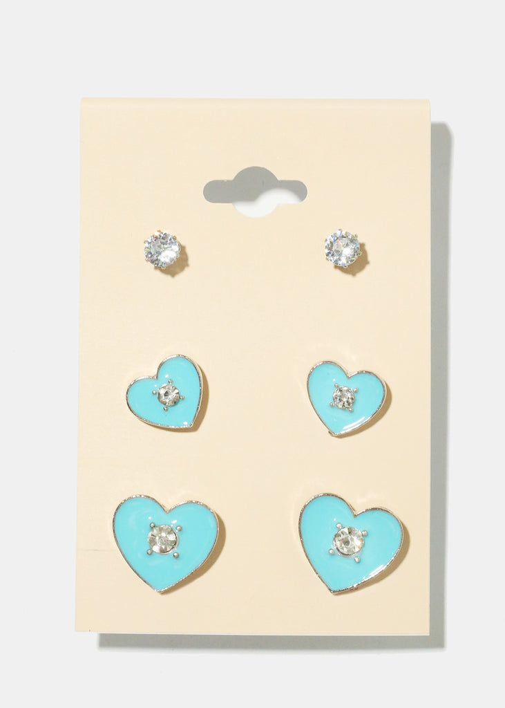 3 Pair Heart Earrings S. Blue JEWELRY - Shop Miss A