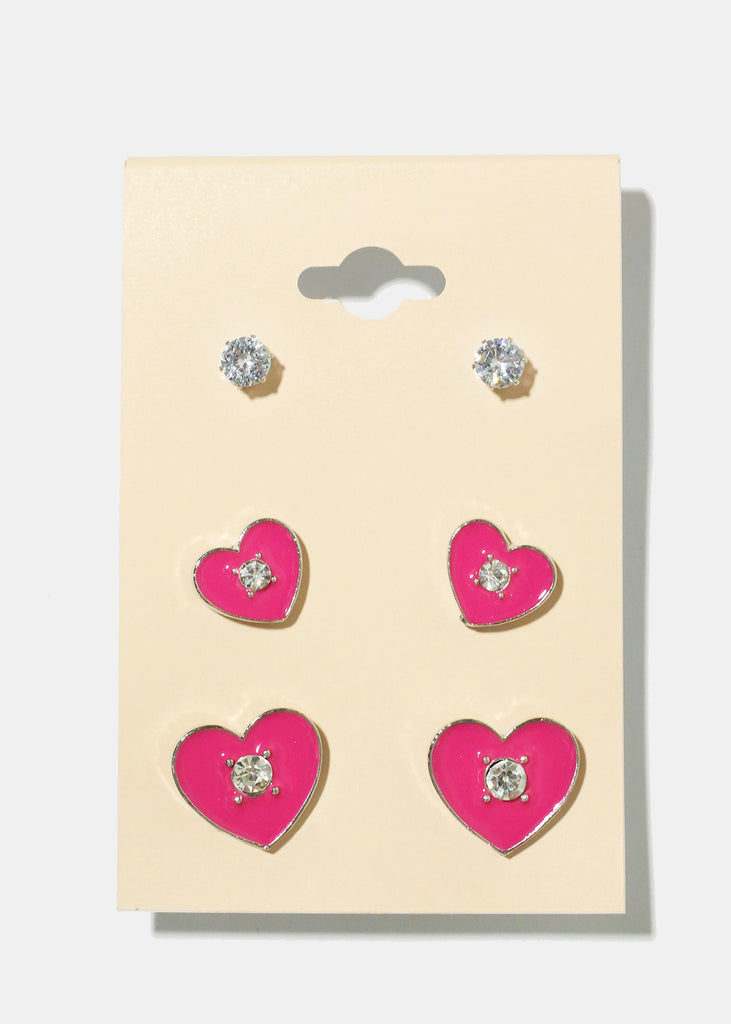 3 Pair Heart Earrings S. Pink JEWELRY - Shop Miss A