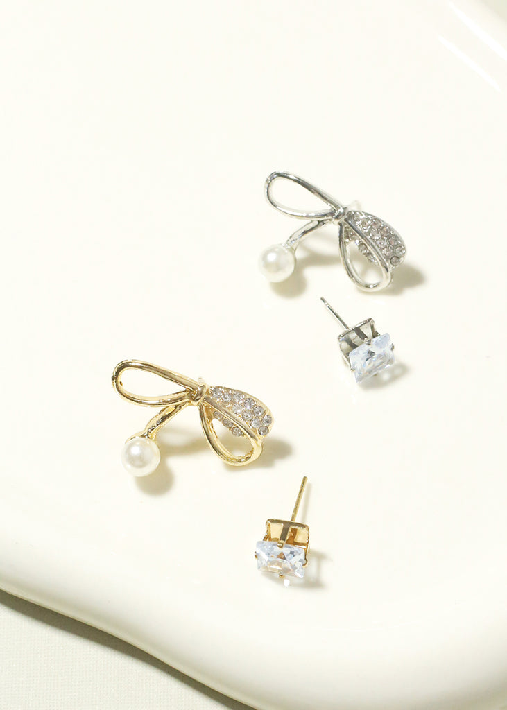 Rhinestone and Bow with Pearl Earrings  JEWELRY - Shop Miss A