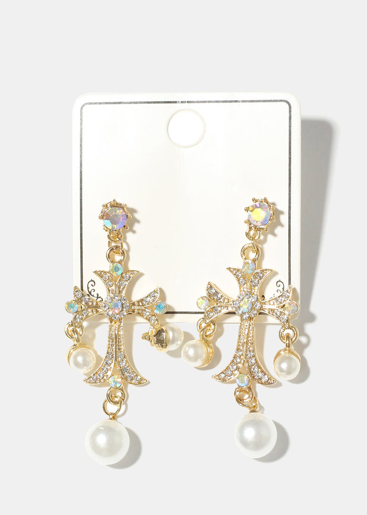 Pearl and Rhinestone Cross Earrings G. R. Clear JEWELRY - Shop Miss A