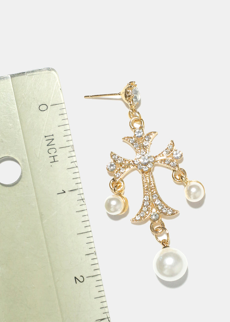 Pearl and Rhinestone Cross Earrings  JEWELRY - Shop Miss A