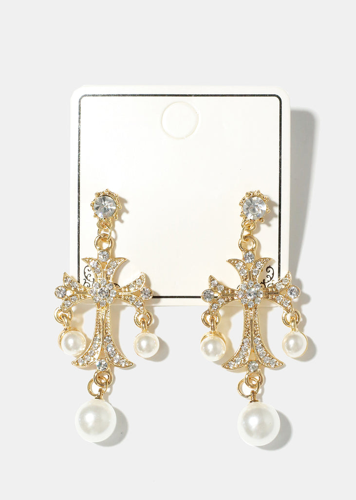 Pearl and Rhinestone Cross Earrings G. Clear JEWELRY - Shop Miss A