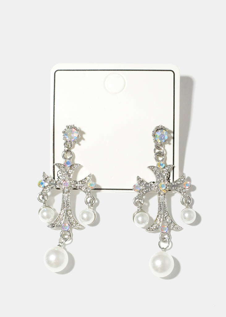 Pearl and Rhinestone Cross Earrings S. R. Clear JEWELRY - Shop Miss A