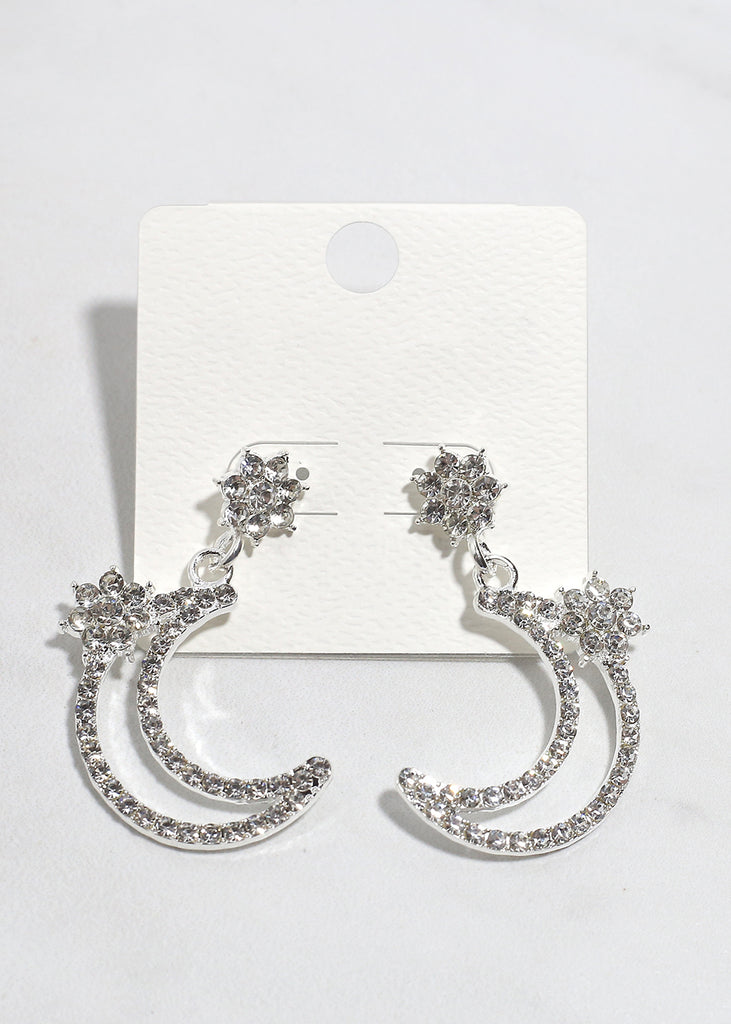 Floral Moon Earrings Silver JEWELRY - Shop Miss A