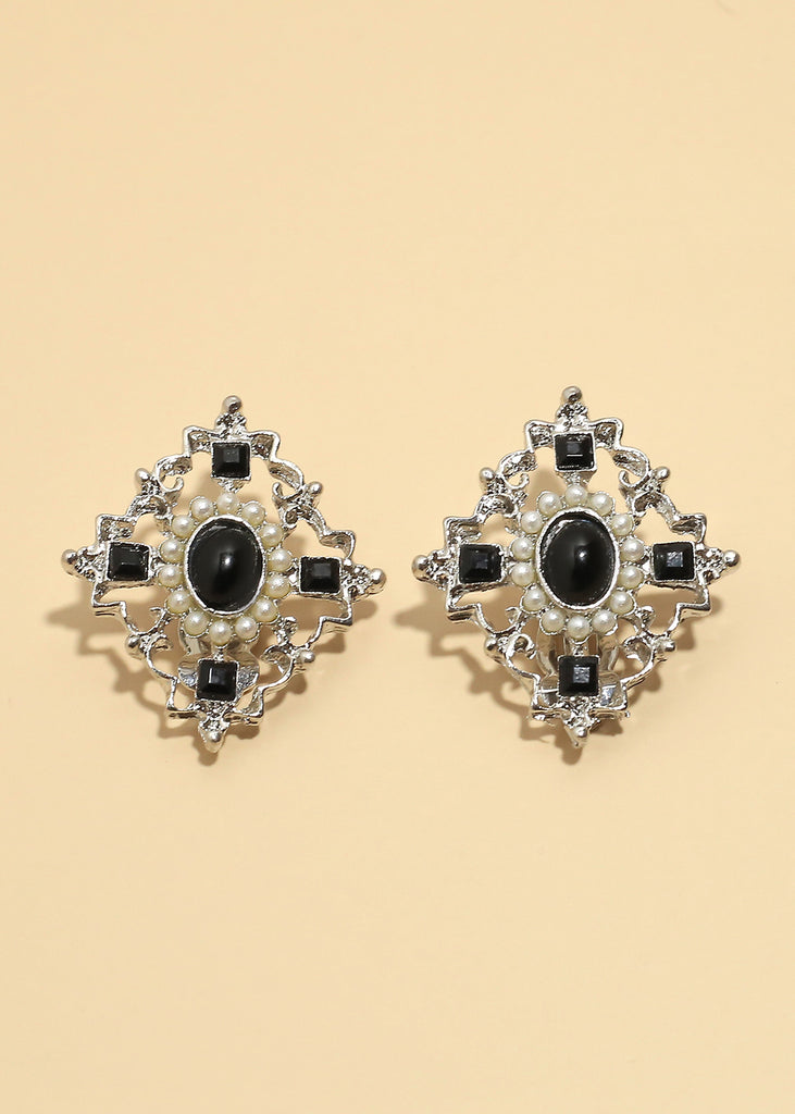 "Midnight Pearl" Clip Earrings Silver JEWELRY - Shop Miss A