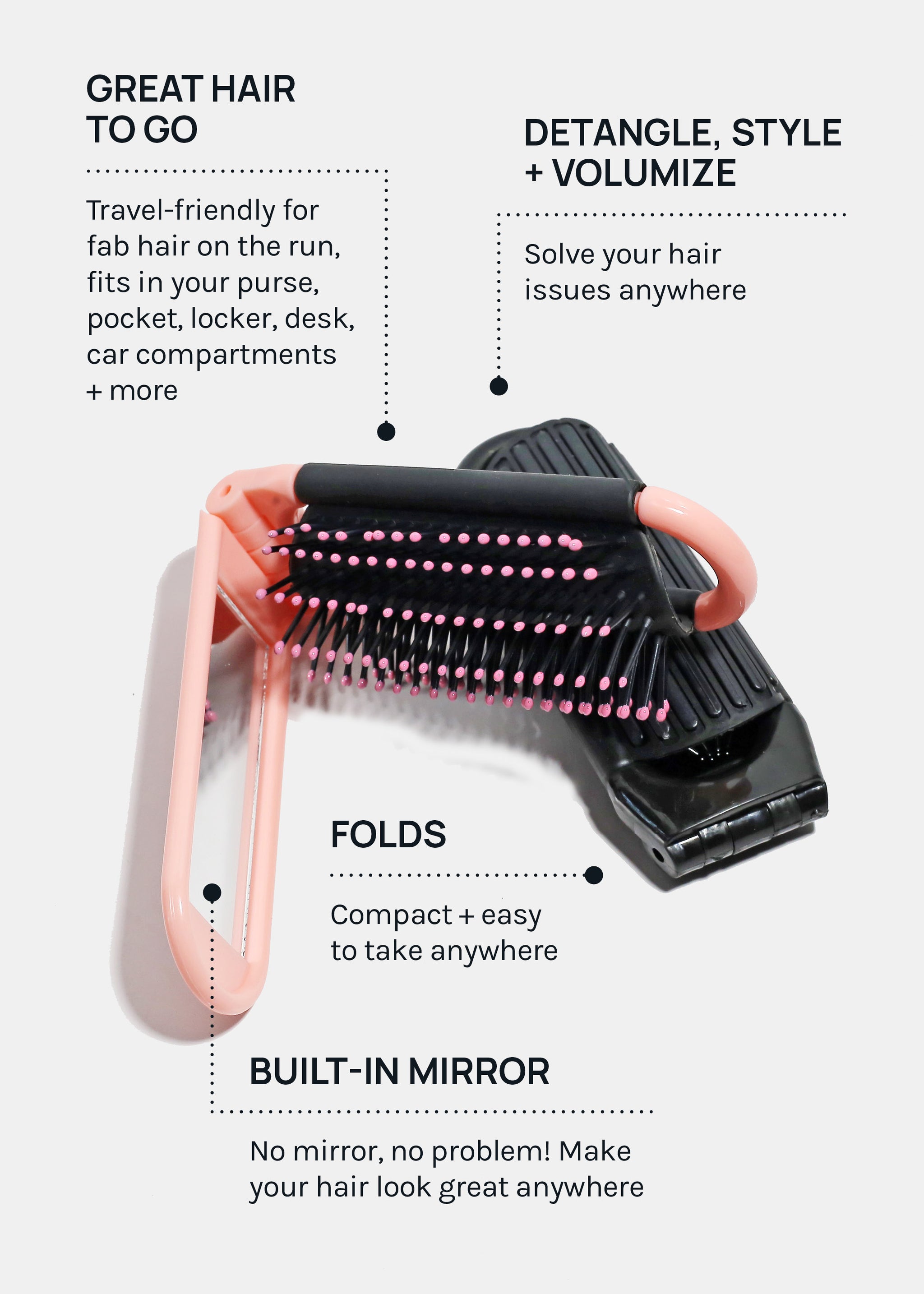 AOA Foldable Travel Hairbrush + Mirror – Shop Miss A