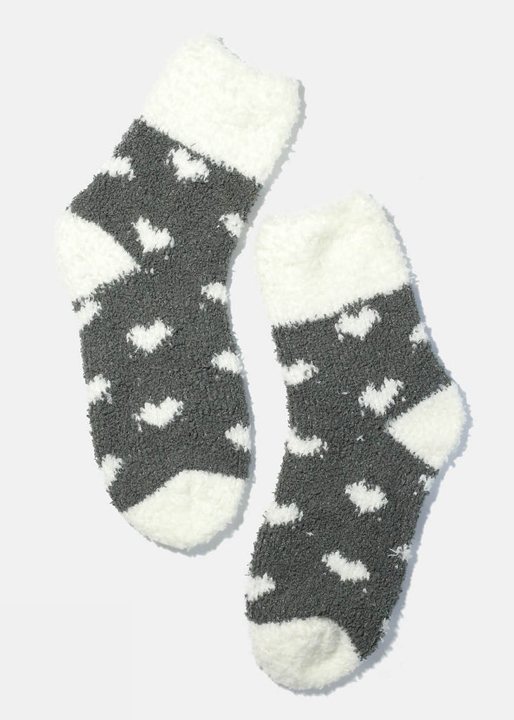 Miss A Fuzzy Socks - Hearts Grey ACCESSORIES - Shop Miss A
