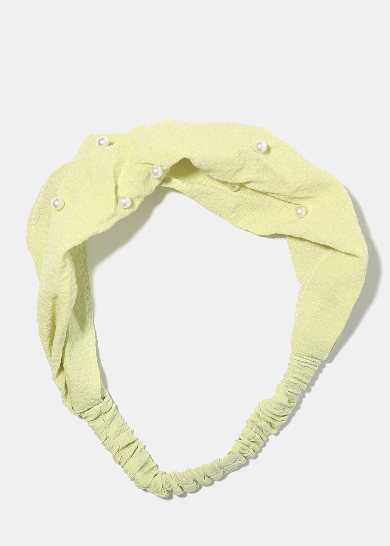 Scrunchie Headband with Pearl Beads Green HAIR - Shop Miss A