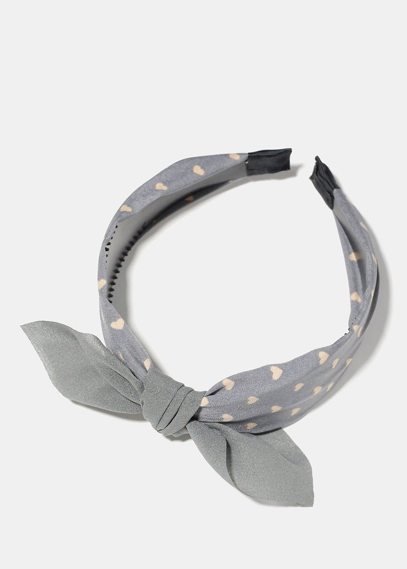Flower Print Headband with Bow Grey HAIR - Shop Miss A