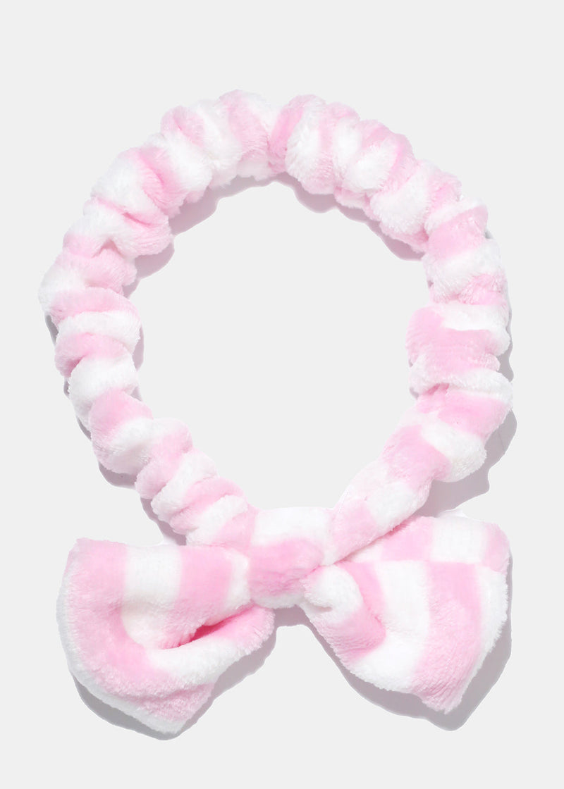 Big Bow Stripe Spa Headband L. Pink HAIR - Shop Miss A