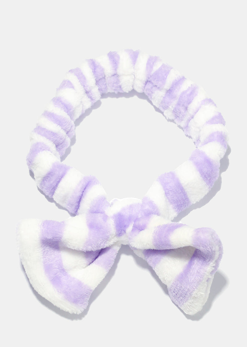Big Bow Stripe Spa Headband Purple HAIR - Shop Miss A