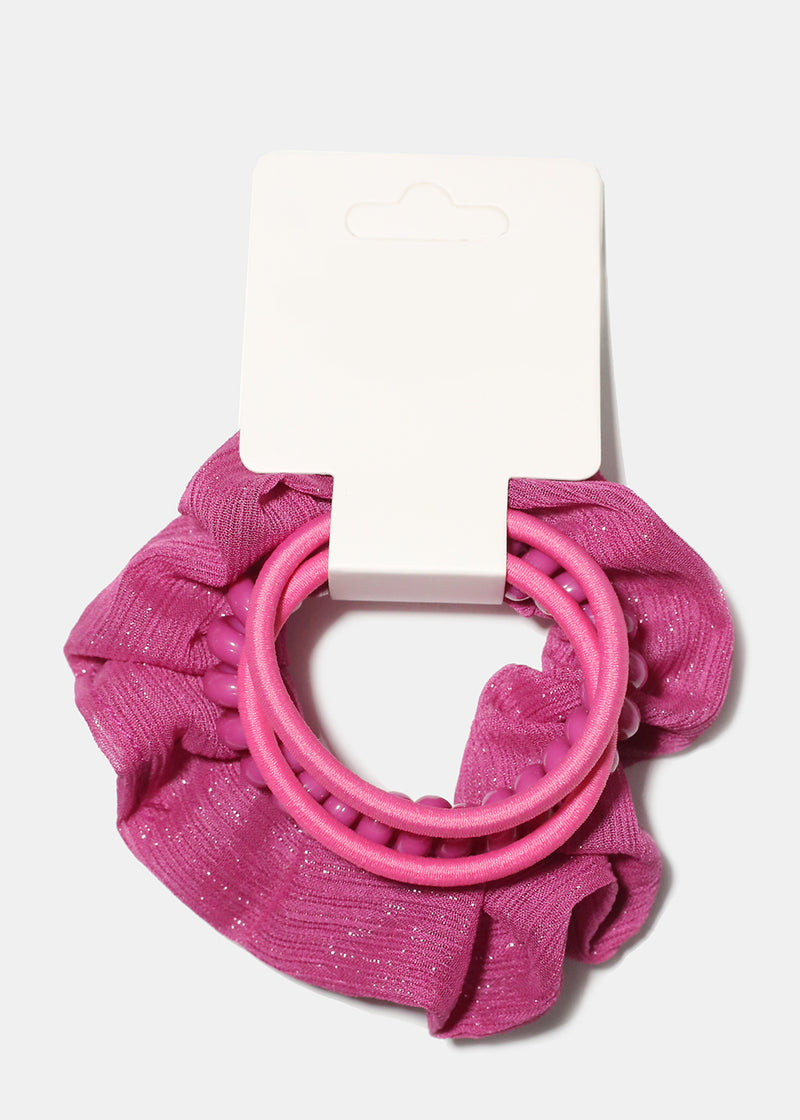 Hair Tie Scrunchie Set Pink HAIR - Shop Miss A