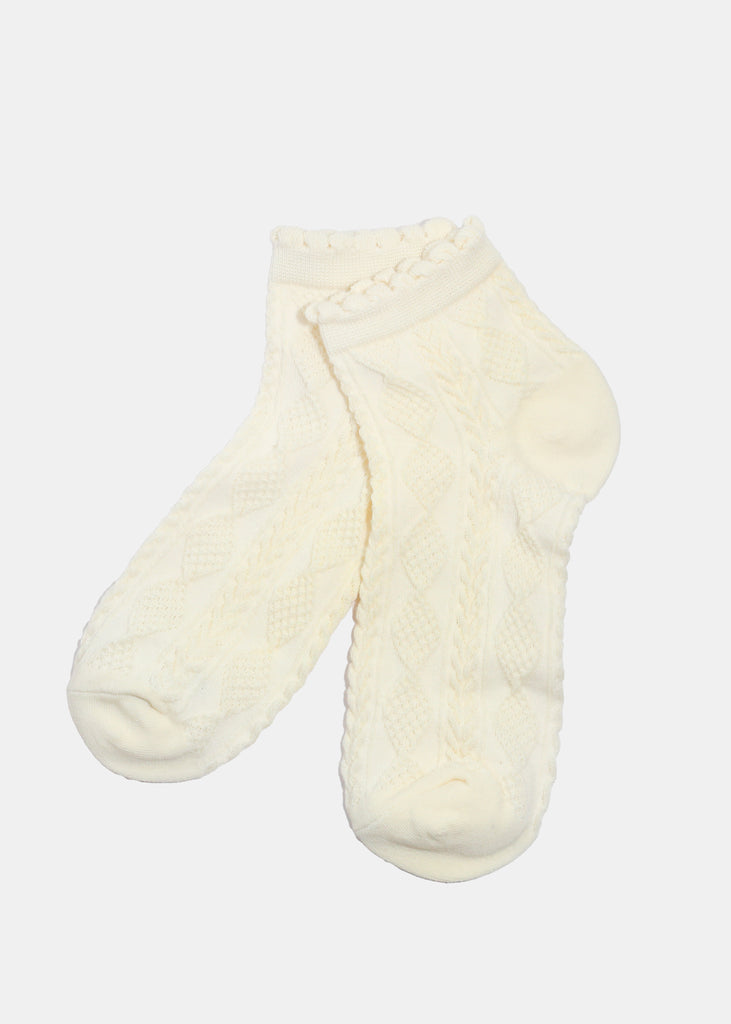 Miss A Knitted Ankle Length Premium Socks Cream ACCESSORIES - Shop Miss A