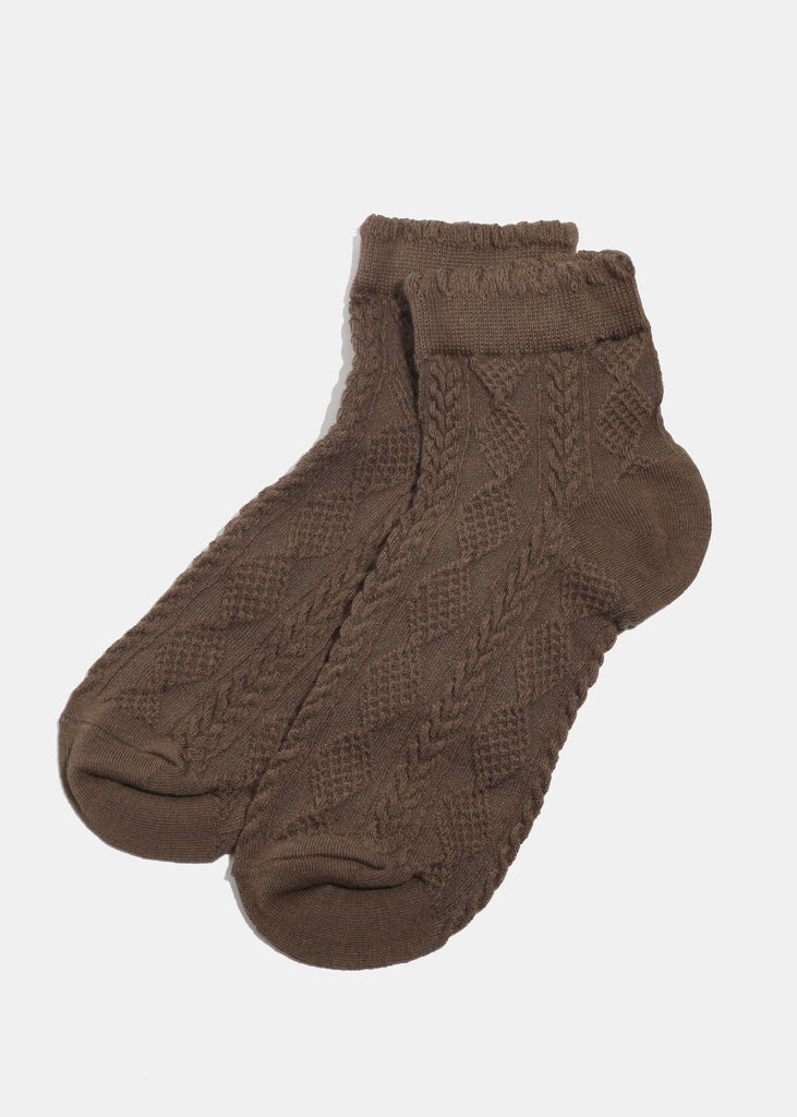 Miss A Knitted Ankle Length Premium Socks Brown ACCESSORIES - Shop Miss A