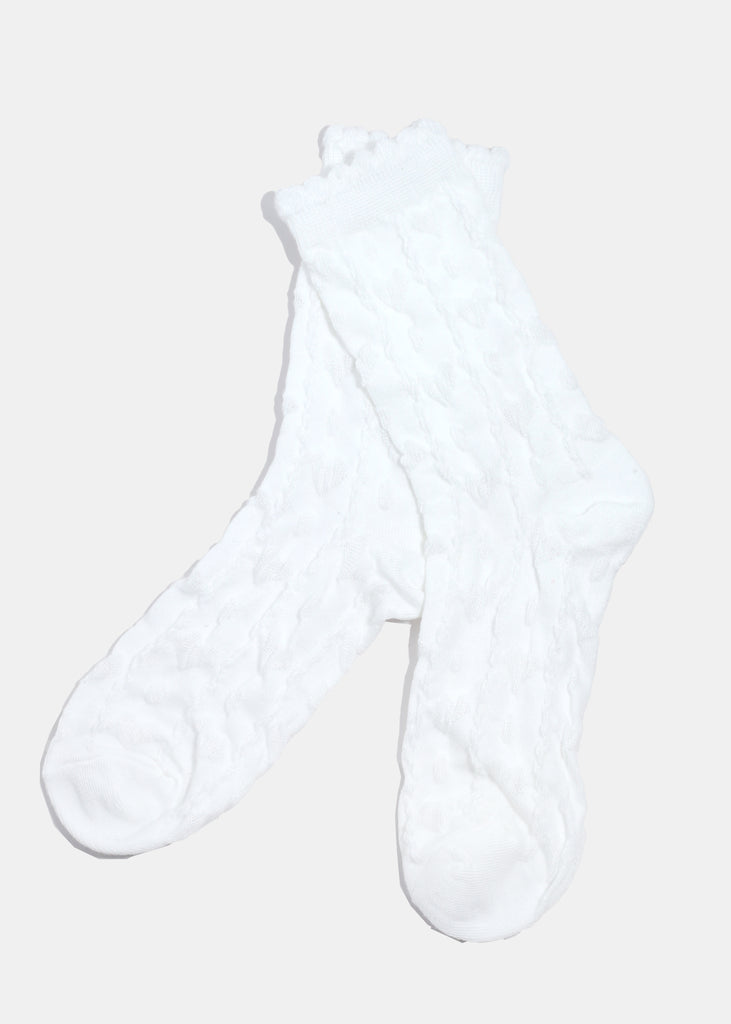 Miss A Knitted Heart Crew Length Premium Socks White ACCESSORIES - Shop Miss A