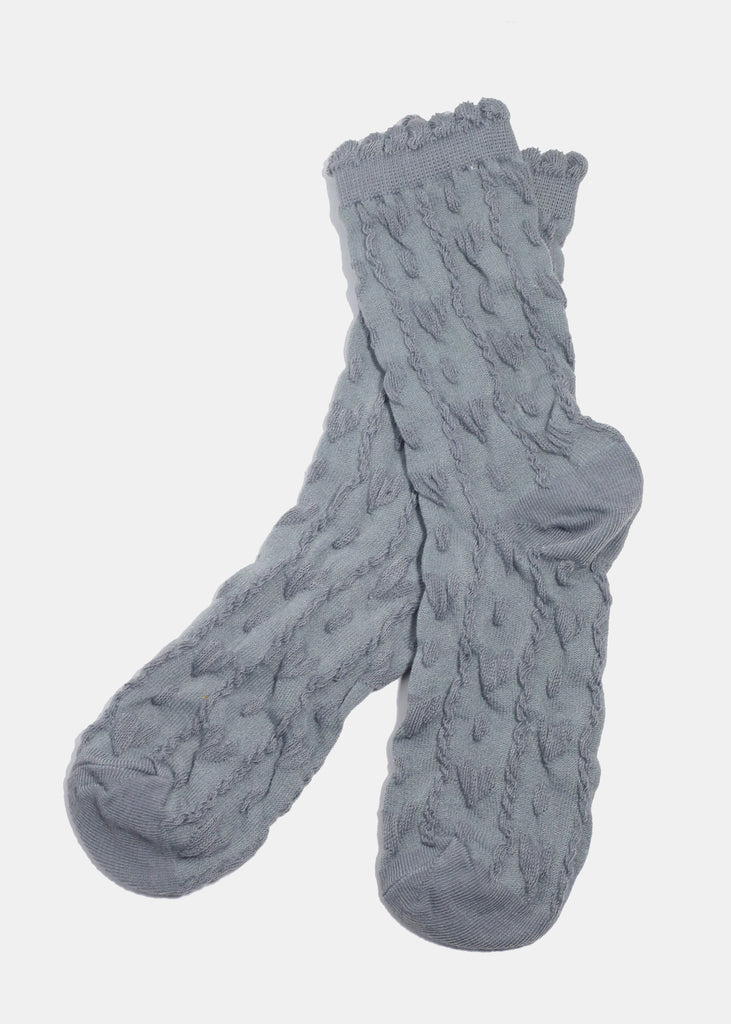 Miss A Knitted Heart Crew Length Premium Socks Grey ACCESSORIES - Shop Miss A