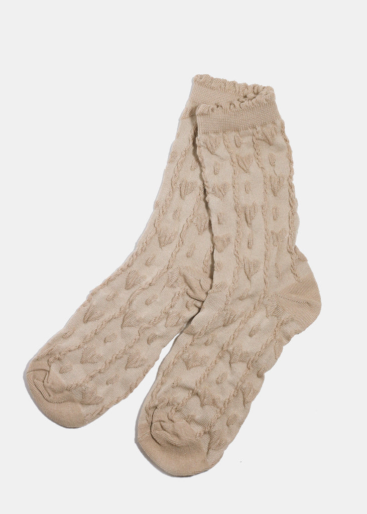 Miss A Knitted Heart Crew Length Premium Socks Coffee ACCESSORIES - Shop Miss A