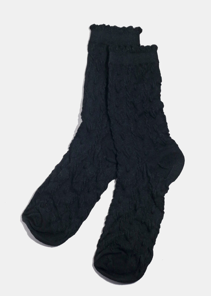 Miss A Knitted Heart Crew Length Premium Socks Black ACCESSORIES - Shop Miss A