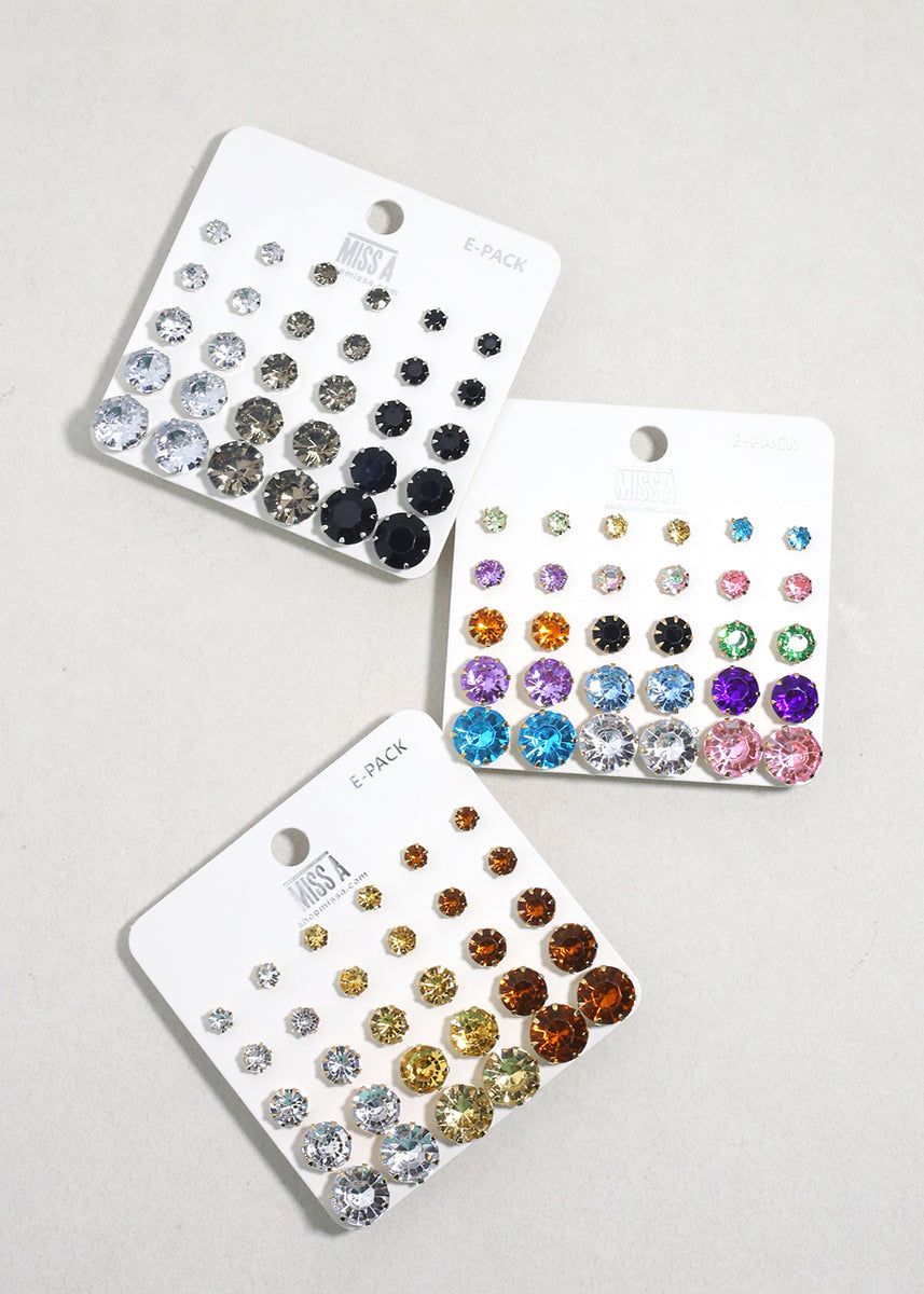 Multi-Color Rhinestone Stud Earring Pack - Gold – Shop Miss A